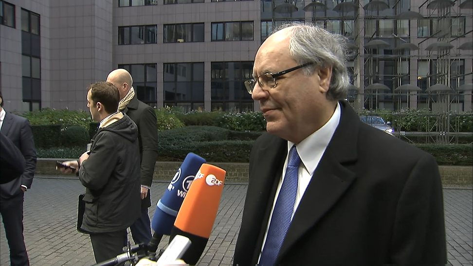 Finance Minister,  Edward Scicluna, talking to the Press before the ECOFIN meeting.