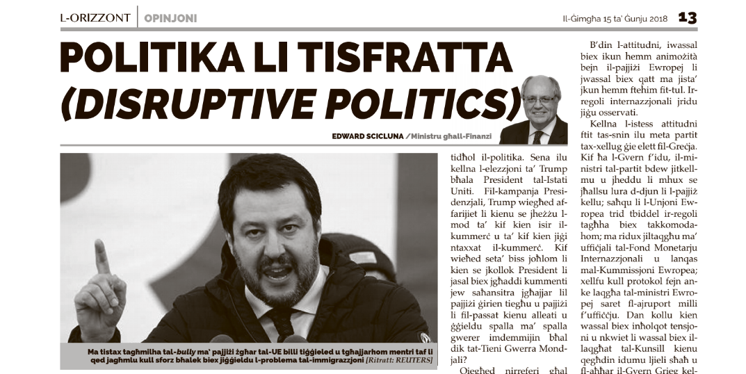 Politika li tisfratta (disruptive politics)