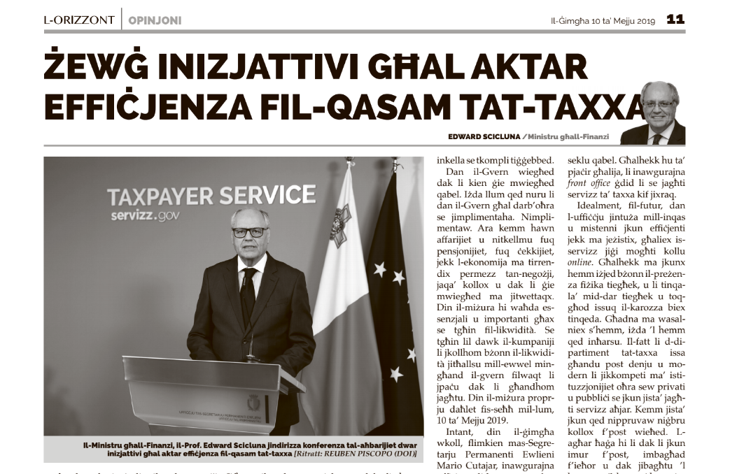 Żewġ Inizjattivi għall-Aktar Effiċjenza fil-Qasam tat-Taxxa